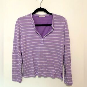 Marine Layer Purple Striped Henley Long Sleeve